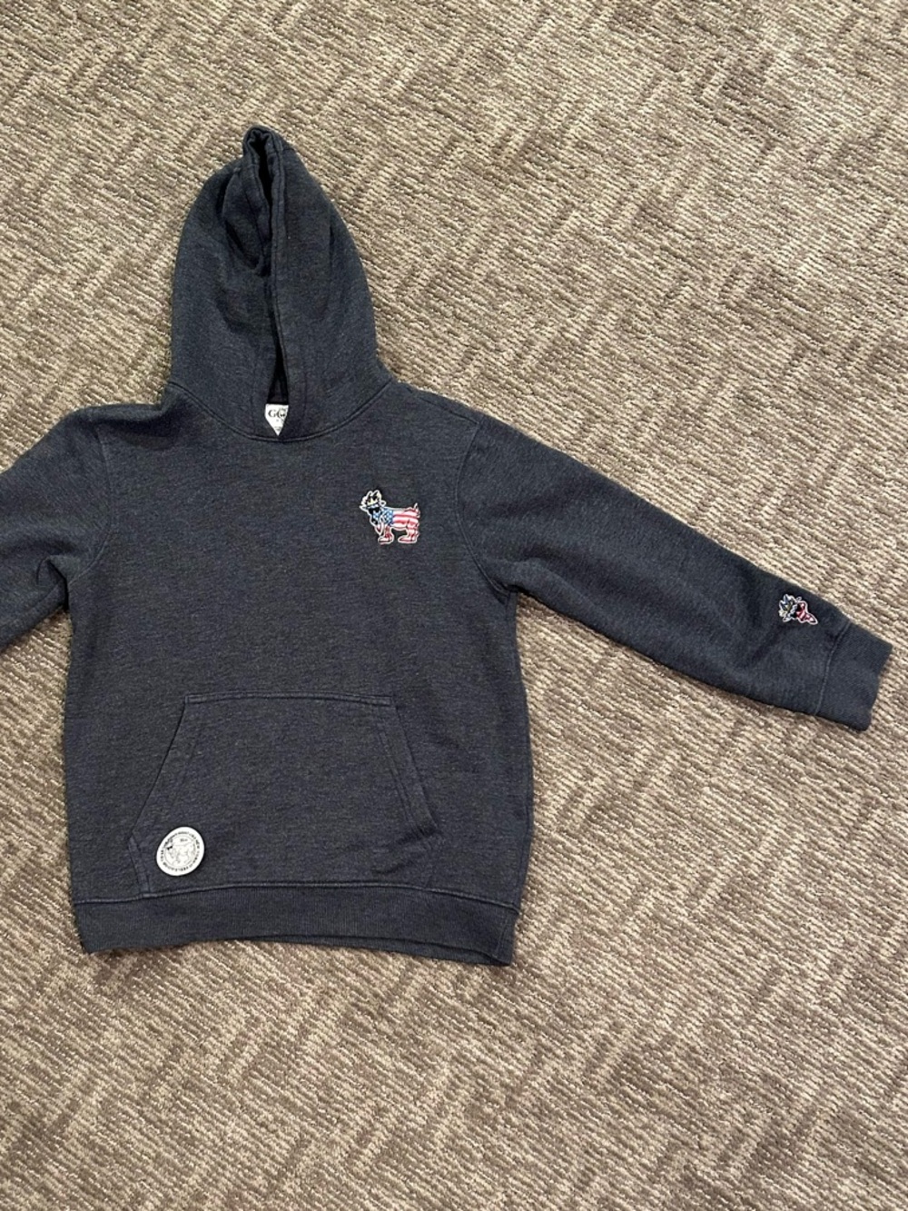 Kids Charcoal Hooded Pullover Sweatshirt with Flag Pup Patch